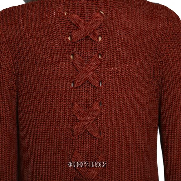 Stitch Fix Lattice Cardigan Rust Orange Chunky Knit Open Front Sweater Size S - Picture 6 of 12